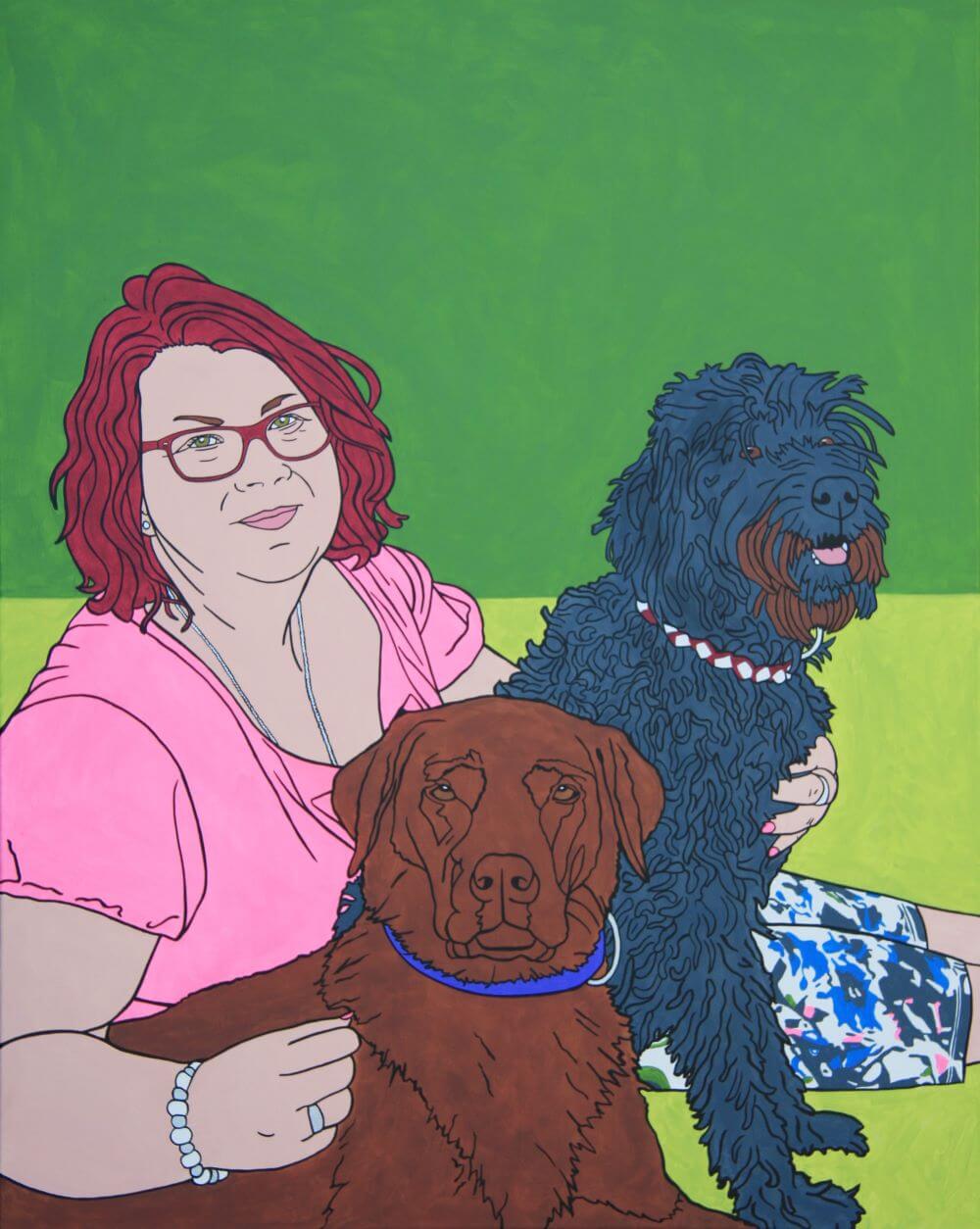 Das Bild Ulrike mit Ginger und Lotte, nach einem Foto von Anke Kristina Schäfer aus dem Projekt People with their dogs.