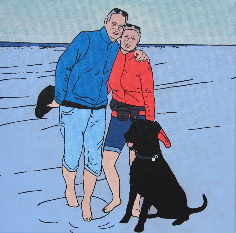 Das Bild Christiane, Olaf und Forrest am Strand von Sankt Peter-Ording aus dem Projekt People with their dogs.